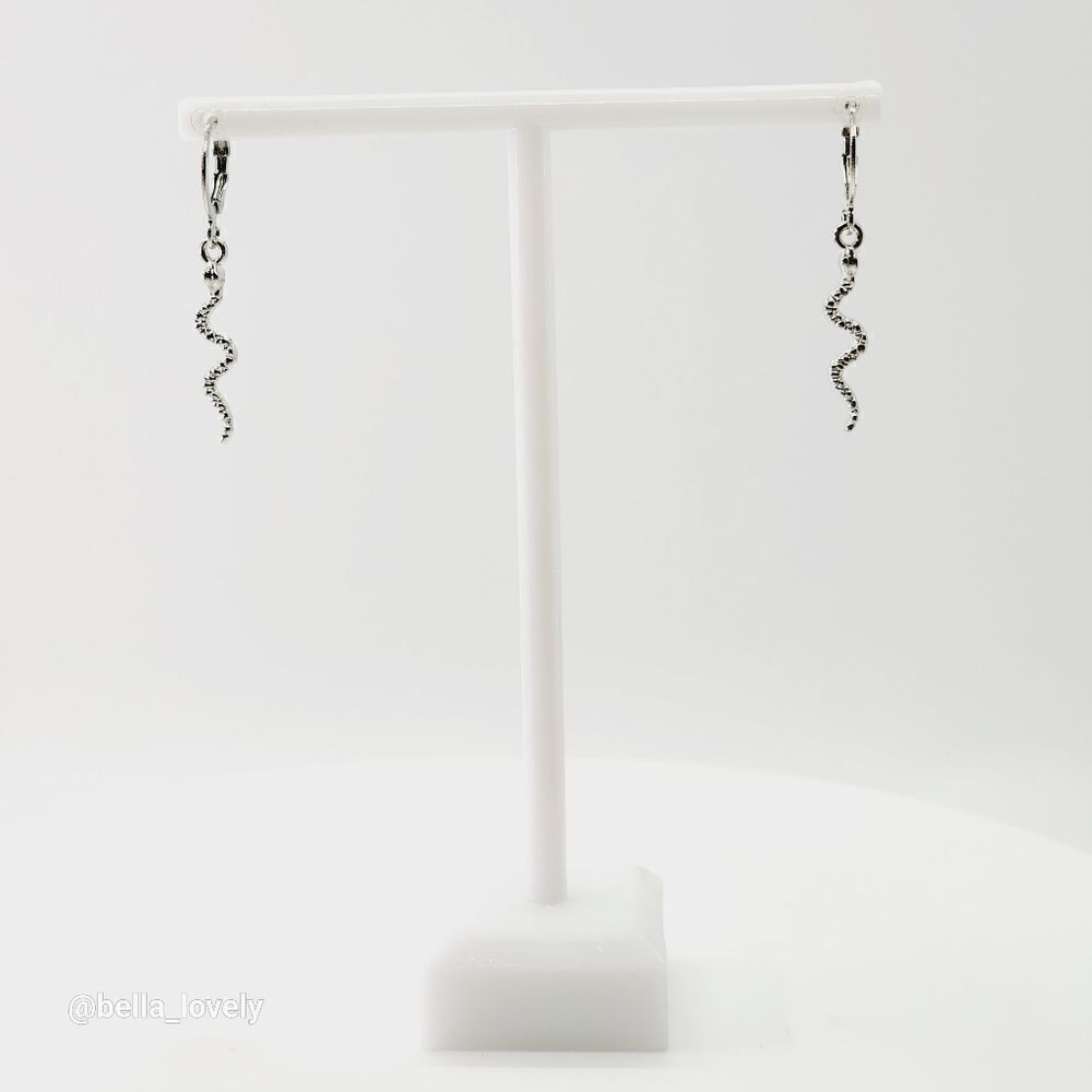 Snake Charm Lightweight Silver Toned Hoop Earrings Drop Dangle Jewelry